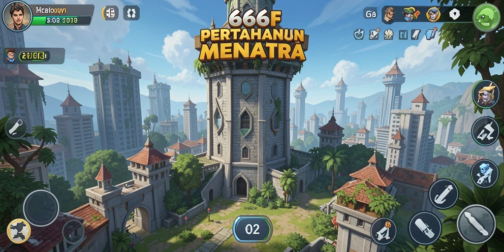 Screenshot menampilkan pertempuran menara yang seru dalam 666F.