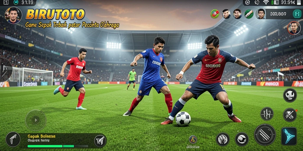 Tangkapan layar utama dari gameplay <strong>BIRUTOTO</strong> menampilkan aksi seru di lapangan.