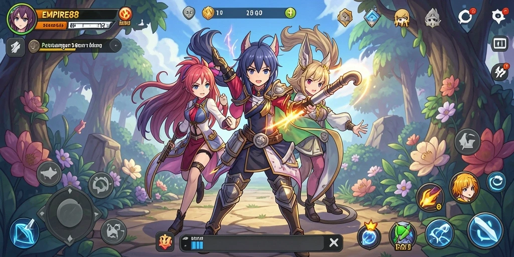 Tampilan menarik dari gameplay EMPIRE88 dengan karakter Anime yang penuh warna.