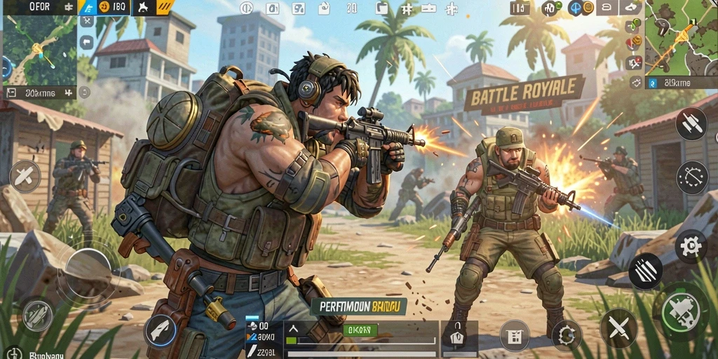 Screenshot gameplay FO8 menampilkan aksi seru dalam Battle Royale.