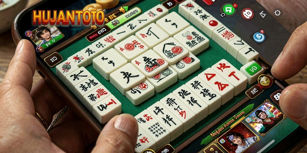 Tampilan gameplay HUJANTOTO yang memukau dengan ubin Mahjong.