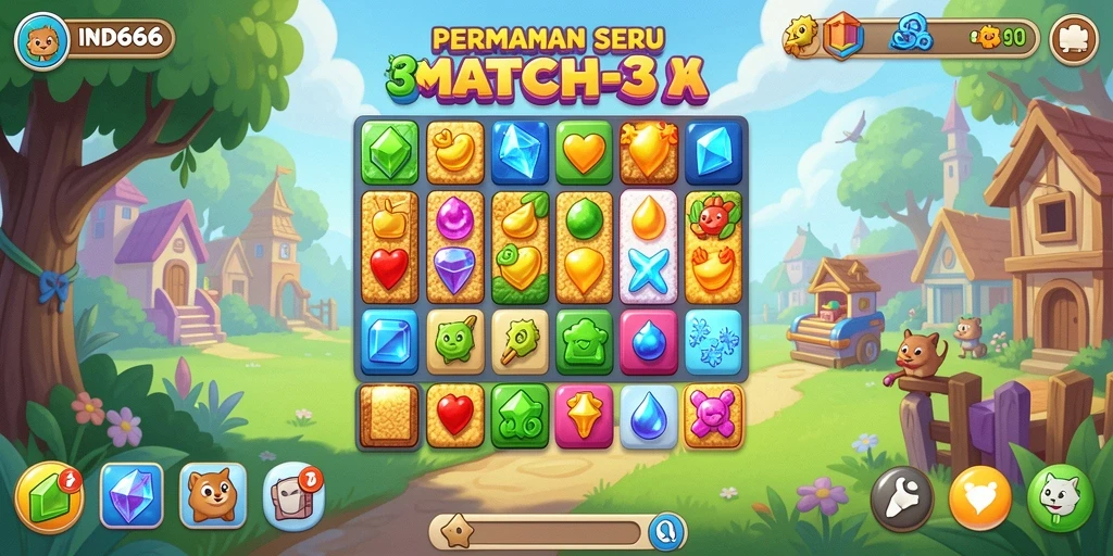 Tampilan menarik dari gameplay Match-3 IND666 yang mengasyikkan.