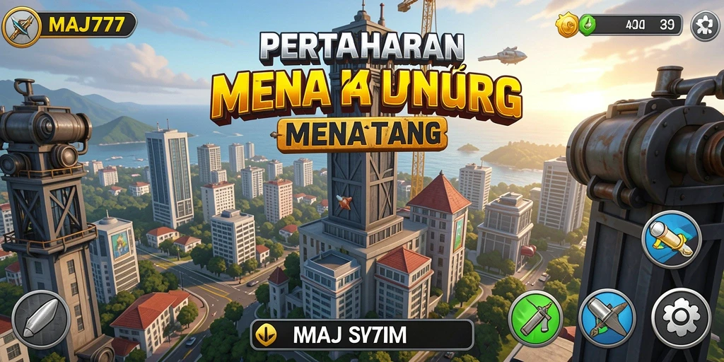 Tampilan gameplay MAJ777 yang menarik dalam pertahanan menara.