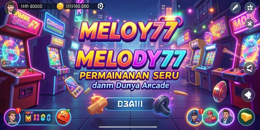 Tangkapan layar utama MELODY77 menunjukkan gameplay penuh aksi di dunia Arcade.