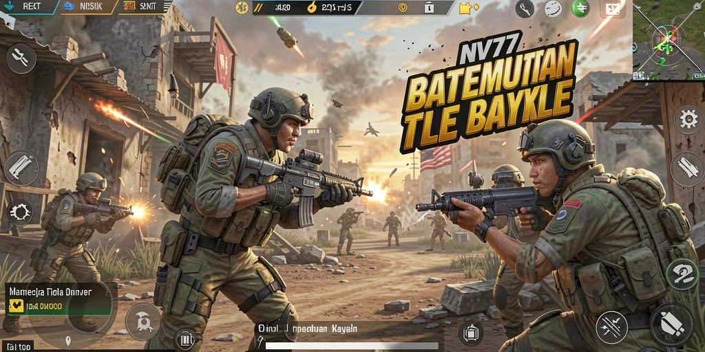 Screenshot gameplay NV77 menunjukkan aksi mendebarkan dalam pertempuran Battle Royale.