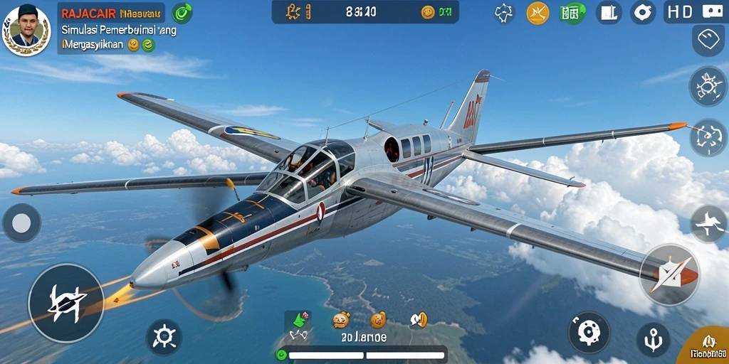 Gameplay menegangkan dan mendebarkan di RAJACAIR saat menerbangkan pesawat.
