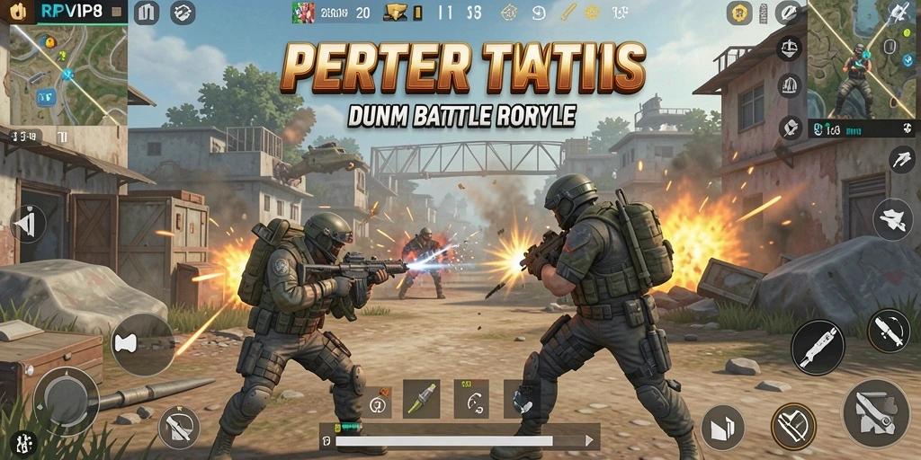 Screenshot utama RPVIP8 menampilkan aksi pertempuran Battle Royale yang mendebarkan.