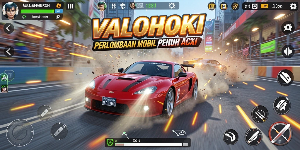 Gameplay VALOHOKI dengan aksi balap yang menegangkan dan mobil cepat.